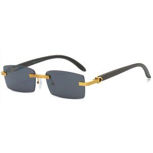 Men Sunglasses Trendy Dark Black Lens Rimless Fashion‎ Retro Shades Gold Metal